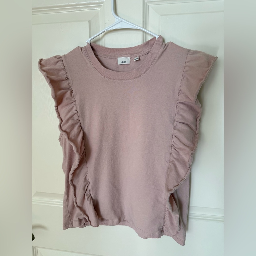 Wilfred Mauve Ruffle Sleeve Tee, Size Large